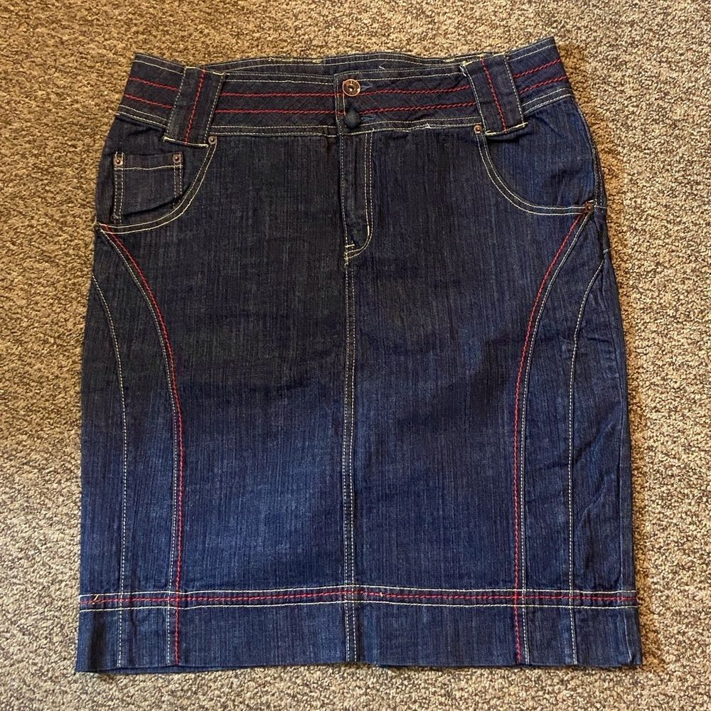 Venezia Denim Skirt with Yellow and Red Stitching Plus Size 18